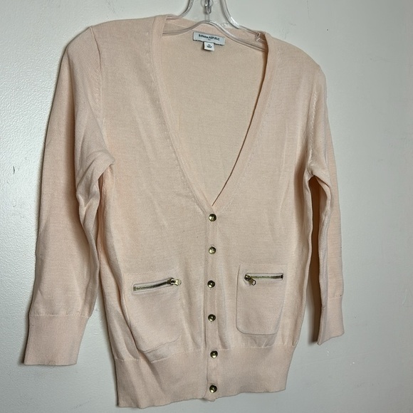 Banana Republic Blush Pink Cotton Deep V Zip Pockets Fine Knit Cardigan - Picture 2 of 6